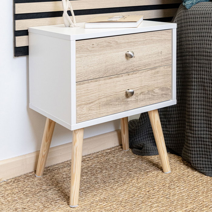 Vinthera Table de Nuit Moa Blanc Marron