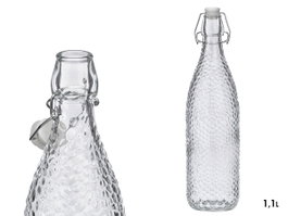 Vivalto Bouteille Relief Points 1,1L en verre transparent 8,5x32x8,5 cm (Set de 12)