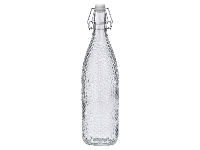 Vivalto Bouteille Relief Points 1,1L en verre transparent 8,5x32x8,5 cm (Set de 12)