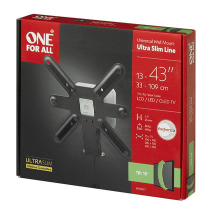 One For All WM6221 Support mural TV inclinable ultra mince pour écrans de 13 à 43 pouces - Verrouillage automatique