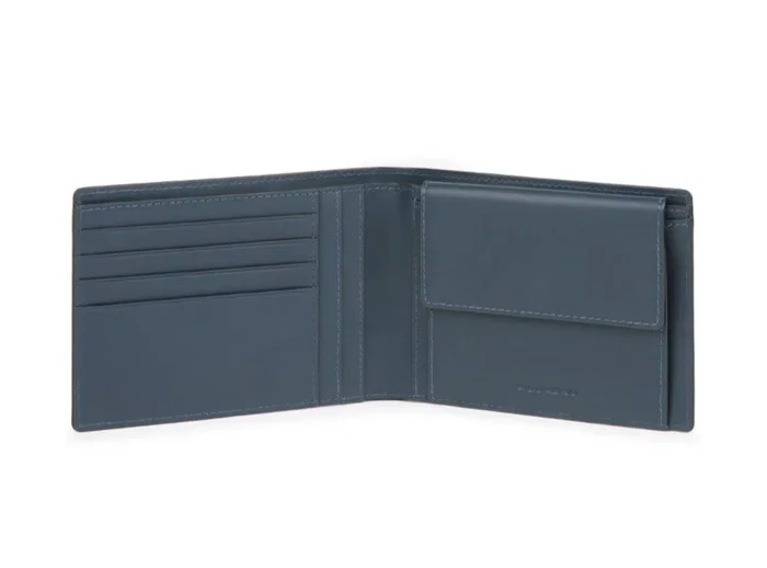Piquadro Portefeuille Collezione en cuir bleu avec porte-clés PU257PQJR pour hommes Piquadro Portefeuille Collezione en cuir bleu avec porte-clés PU257PQJR pour hommes