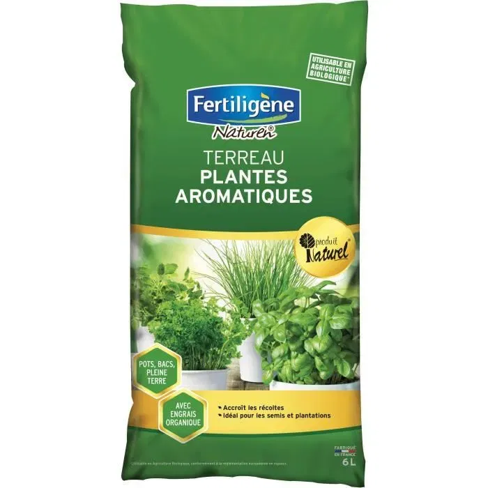FERTILIGENE Terreau plantes aromatiques, 6 litres - Mélange prêt à l'emploi, produit naturel utilisable en agriculture biologique FERTILIGENE Terreau plantes aromatiques, 6 litres - Mélange prêt à l'emploi, produit naturel utilisable en agriculture biologique