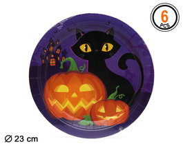 atosa Pack de 6 plats Halloween citrouille et chat noir 23cm