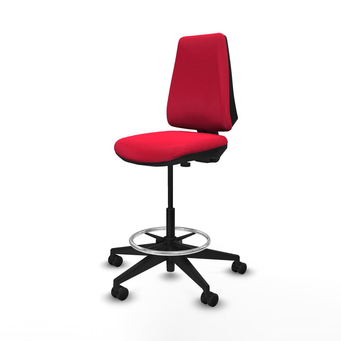 Tabouret Taburete Elche Contact permament de base Tissu Rouge Base pyramidale noire Sans accoudoirs Sans appui-tête Roulettes 65mm nylon