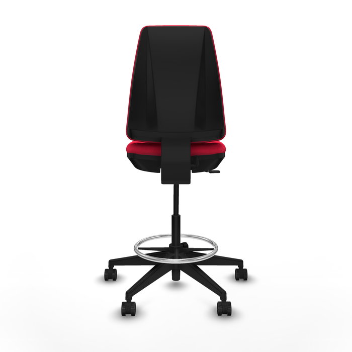 Tabouret Taburete Elche Contact permament de base Tissu Rouge Base pyramidale noire Sans accoudoirs Sans appui-tête Roulettes 65mm nylon