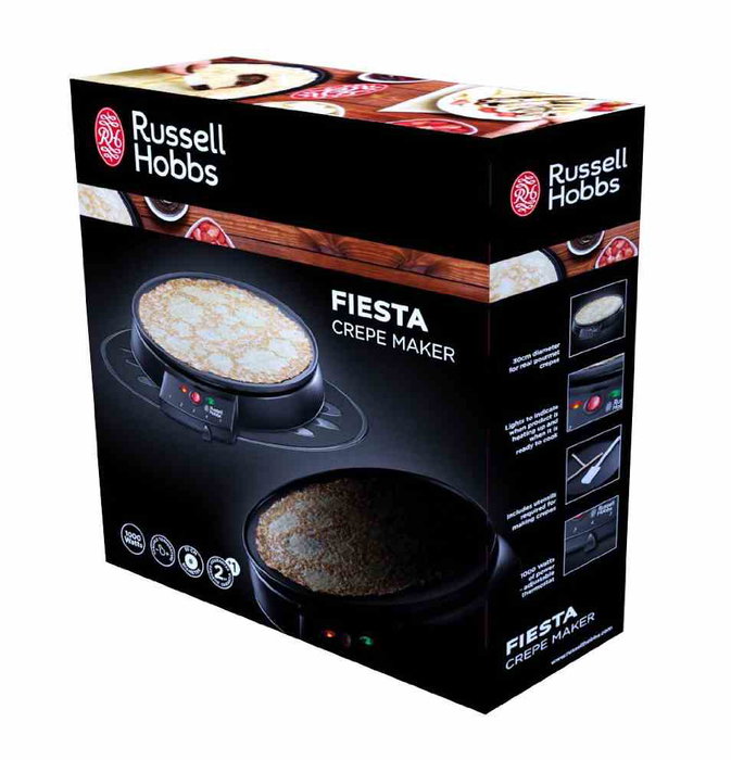 Russell Hobbs - Crepière électrique avec plaque antiadhésive 30 cm, bord relevé et spatule en bois incluses - 20920-56
