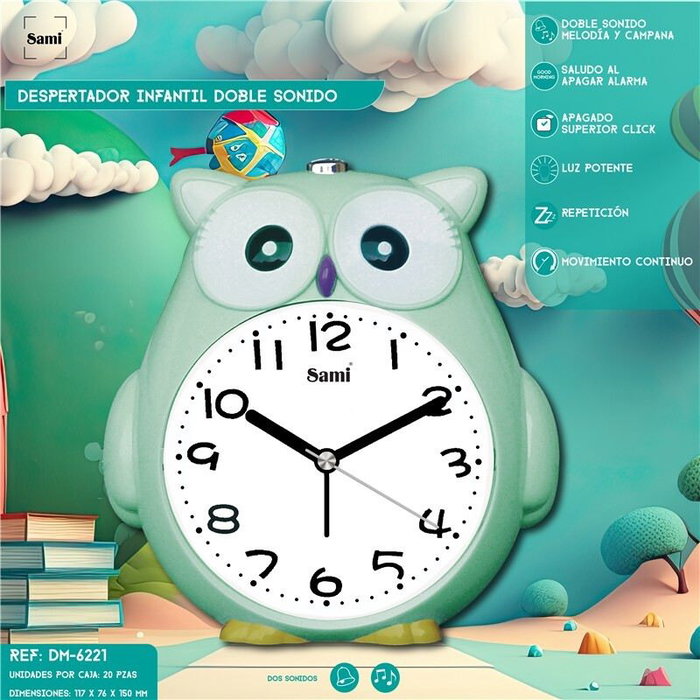SAMI Réveil enfant hibou peluche mélodie et sonnerie