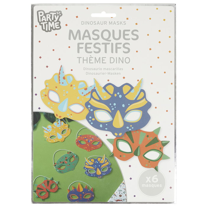 Party Time Lot de 6 Masques de Dinosaure Party Time Lot de 6 Masques de Dinosaure