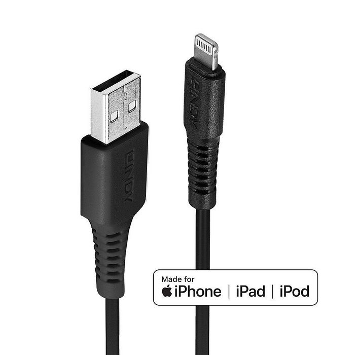 Lindy Câble USB Type A vers Lightning MFi, Noir, 0.5 m, Charge et Synchro pour iPhone, iPad Lindy Câble USB Type A vers Lightning MFi, Noir, 0.5 m, Charge et Synchro pour iPhone, iPad
