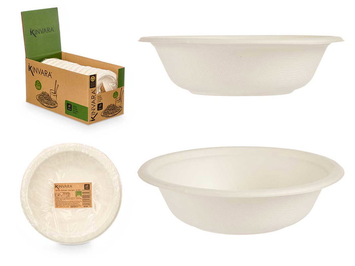 KINVARA Set de 8 Bols en Fibre de Canne à Sucre 350ml Blanc KINVARA Set de 8 Bols en Fibre de Canne à Sucre 350ml Blanc