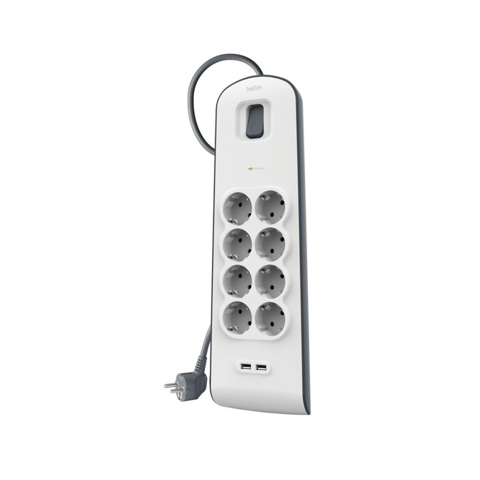 Belkin BSV804VF2M-V2 Multiprise 8 Prises et 2 Ports USB-A, Blanche