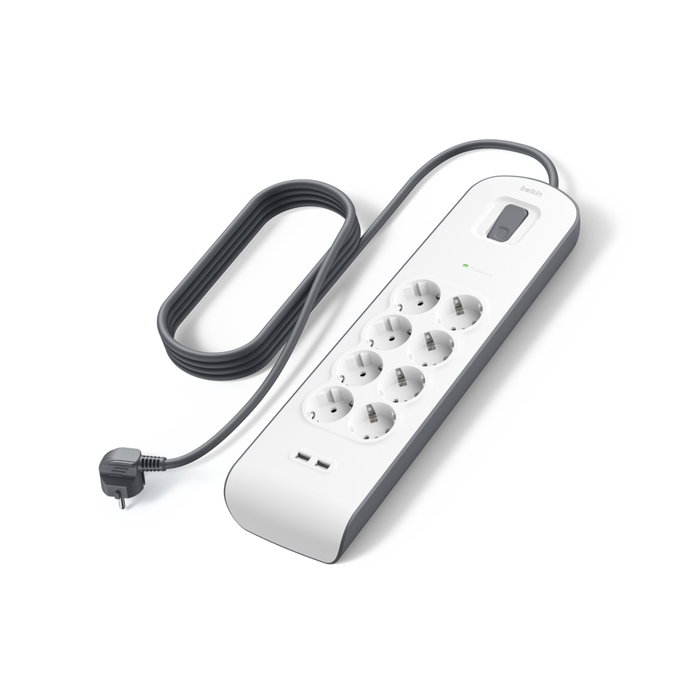 Belkin BSV804VF2M-V2 Multiprise 8 Prises et 2 Ports USB-A, Blanche