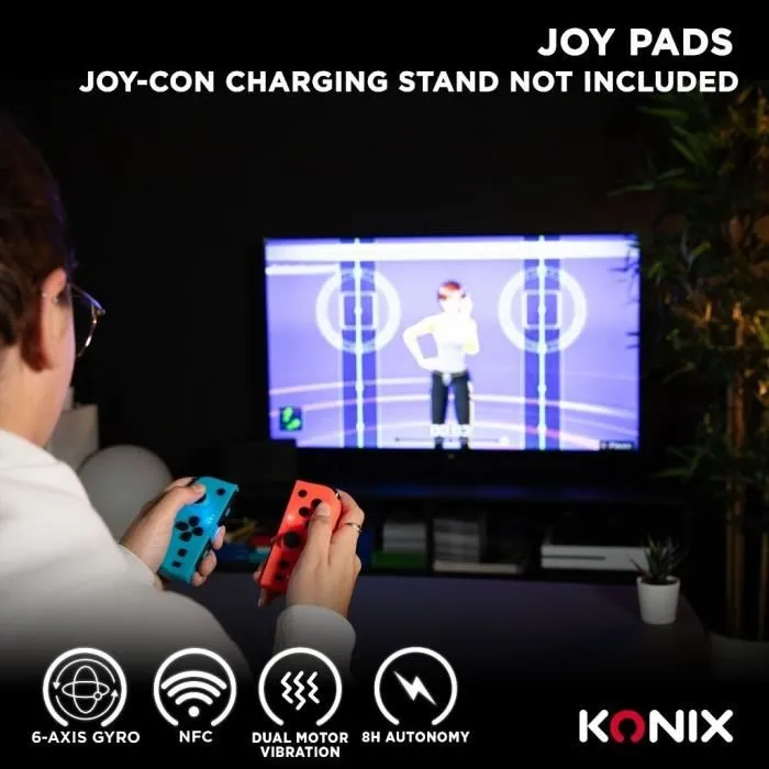 Konix Joypads - Manettes sans fil pour Nintendo Switch et Switch OLED - Autonomie 8 h - Fonction vibration - Bleu et Rouge
