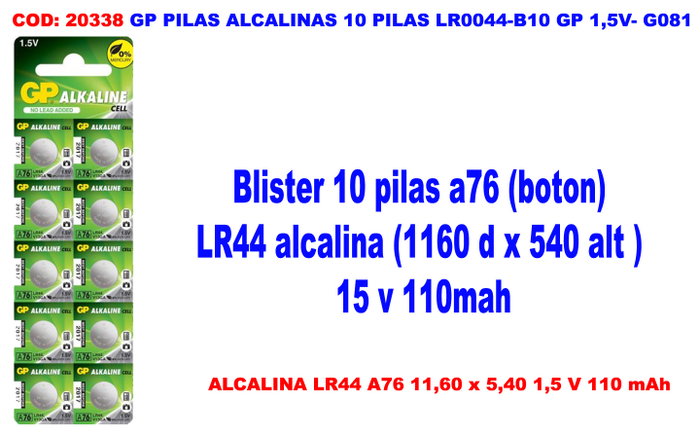 MAXELL Pile bouton alcaline LR-44, pack de 10