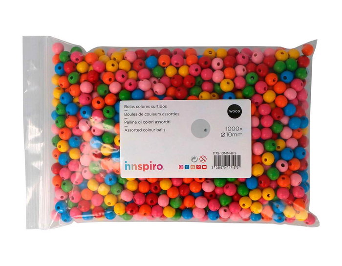 Innspiro Perles en bois multicolores 10 mm (1000 unités environ)