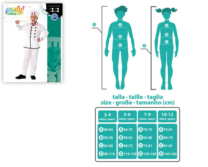 Disfraz de Chef pour Enfant Garçon - Costume Cocinero 3-4 Ans Blanc avec Chapeau - Thème Métiers - Composition Polyester