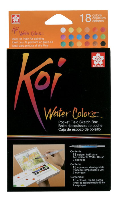 Sakura Koi Water Colors Pocket Field Sketch Box - 18 demi-pastilles Sakura Koi Water Colors Pocket Field Sketch Box - 18 demi-pastilles