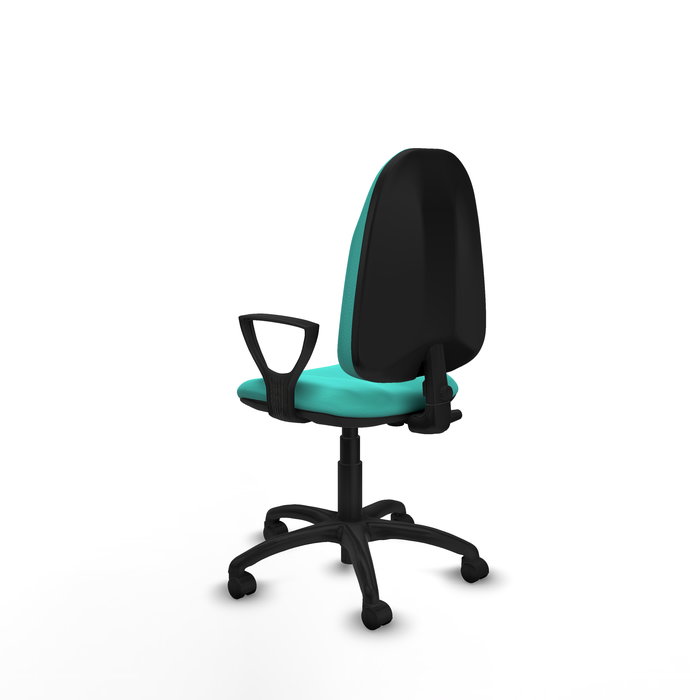 Chaise Algarra Contact permament de base Cuir écologique Turquoise Structure polyamide noire Accoudoirs fixes Sans appui-tête Roulettes en nylon 50 mm