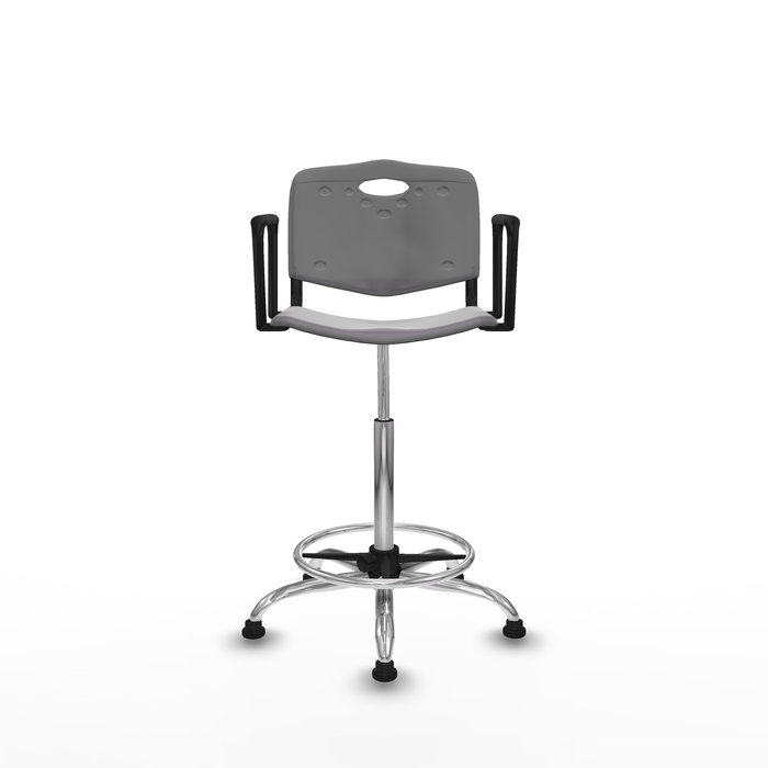 Tabouret Taburete Robledo Pivotant Chlorure de polyvinyle Gris clair Structure chromée Accoudoirs fixes Sans appui-tête Patins de chaises