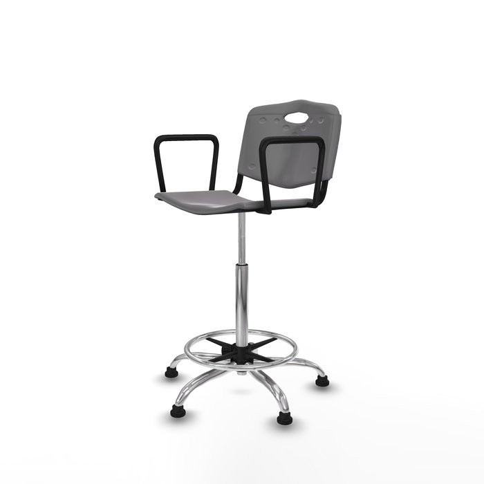 Tabouret Taburete Robledo Pivotant Chlorure de polyvinyle Gris clair Structure chromée Accoudoirs fixes Sans appui-tête Patins de chaises