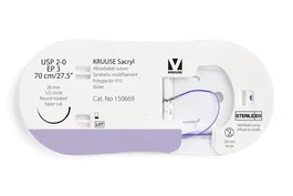 Kruuse Suture Sacryl 2/0 70cm Aiguille 26mm 1/2 Ronde Pointe Conique 12U