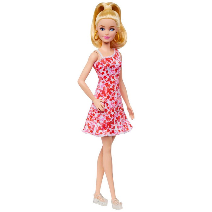 Barbie Muñeca Fashionista Vestido Rosa Flores HJT02 Mattel - Poupée Modifiable, Diversité et Mode (Âge +3 ans)
