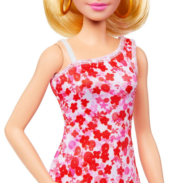 Barbie Muñeca Fashionista Vestido Rosa Flores HJT02 Mattel - Poupée Modifiable, Diversité et Mode (Âge +3 ans)