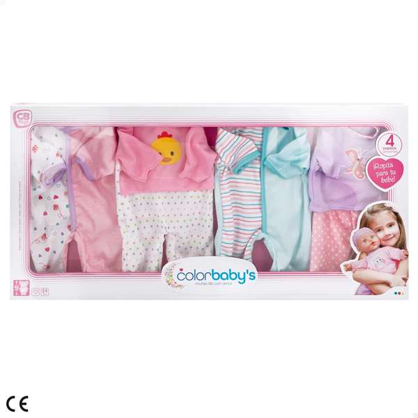 Color Baby Set de 4 pyjamas pour poupée bébé 42 cm - Vêtements de poupon en tissu et plastique - Recommandé 24 mois