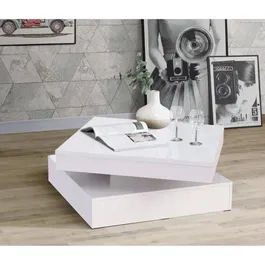 Forte Table basse CFTT4181-Z38 avec plateau rotatif, carrée, blanc brillant, 78 x 78 x 36 cm