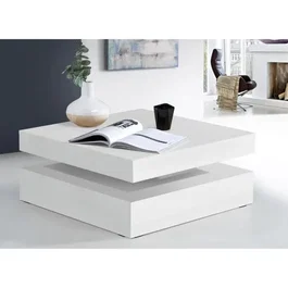 Forte Table basse CFTT4181-Z38 avec plateau rotatif, carrée, blanc brillant, 78 x 78 x 36 cm
