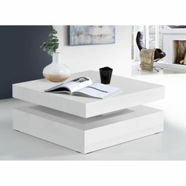Forte Table basse plateau rotatif Carré Blanc brillant