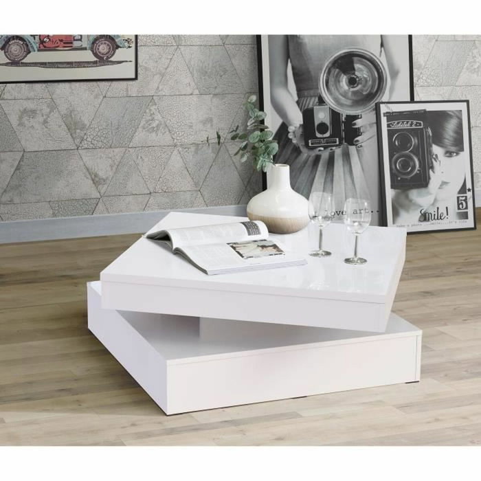 Forte Table basse plateau rotatif Carré Blanc brillant Forte Table basse plateau rotatif Carré Blanc brillant