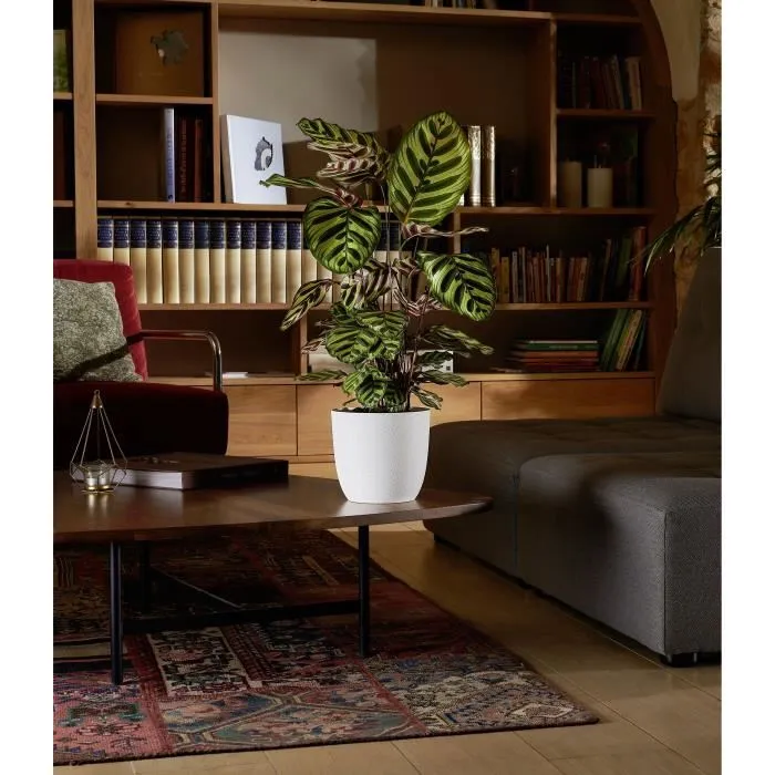 Cache-pot EDA OPALE, 14.8 L, diametre 29.5 cm x hauteur 27.1 cm, decor facetie effet jeu de lumiere, blanc ivoire Cache-pot EDA OPALE, 14.8 L, diametre 29.5 cm x hauteur 27.1 cm, decor facetie effet jeu de lumiere, blanc ivoire