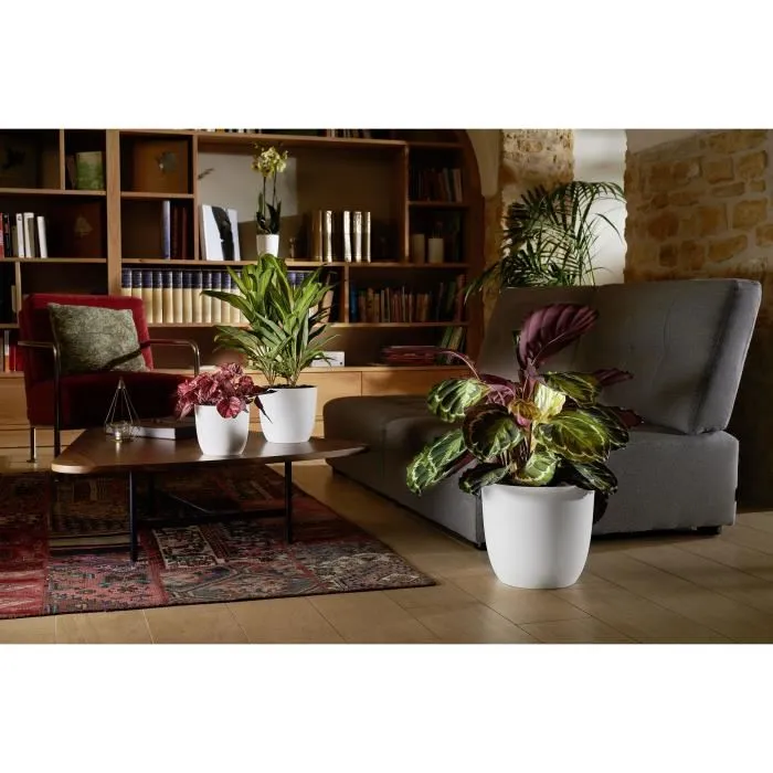 Cache-pot EDA OPALE, 14.8 L, diametre 29.5 cm x hauteur 27.1 cm, decor facetie effet jeu de lumiere, blanc ivoire Cache-pot EDA OPALE, 14.8 L, diametre 29.5 cm x hauteur 27.1 cm, decor facetie effet jeu de lumiere, blanc ivoire