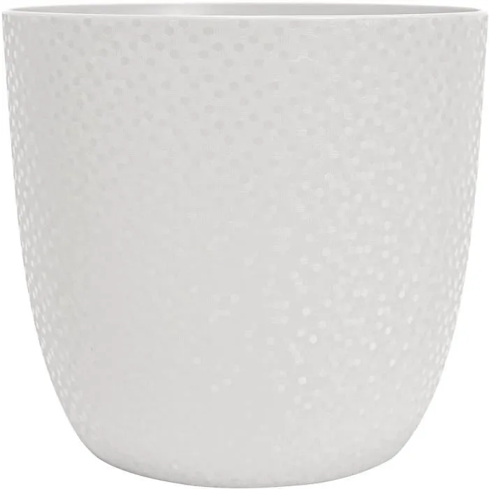 Cache-pot EDA OPALE, 14.8 L, diametre 29.5 cm x hauteur 27.1 cm, decor facetie effet jeu de lumiere, blanc ivoire Cache-pot EDA OPALE, 14.8 L, diametre 29.5 cm x hauteur 27.1 cm, decor facetie effet jeu de lumiere, blanc ivoire