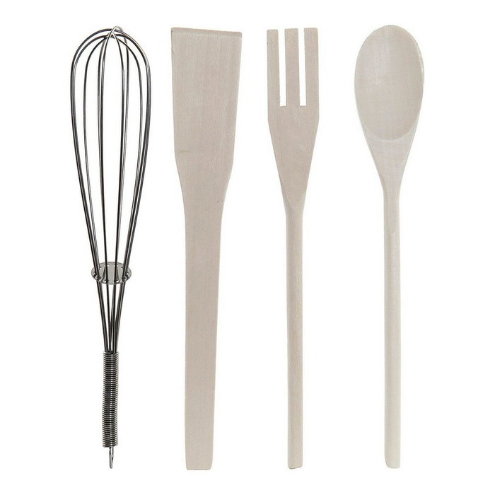 DKD Home Decor Lot de 2 pots pour ustensiles de cuisine en bois d'hévéa et grès