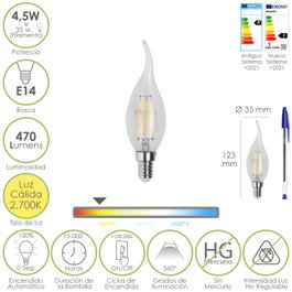 MAURER Ampoule LED Filament Flamme E14 4,5W