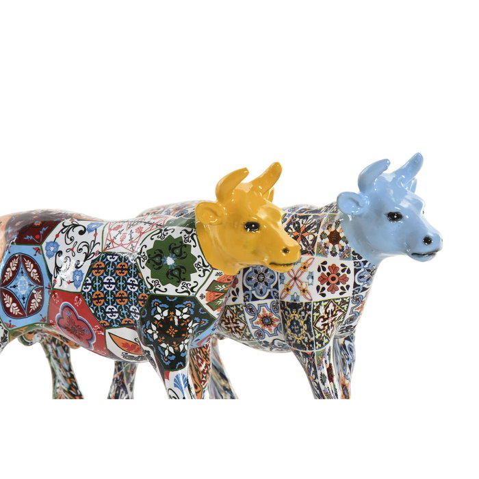 Home ESPRIT Figurine Décorative Taureau Jaune Bleu Multicouleur (2 Unités)