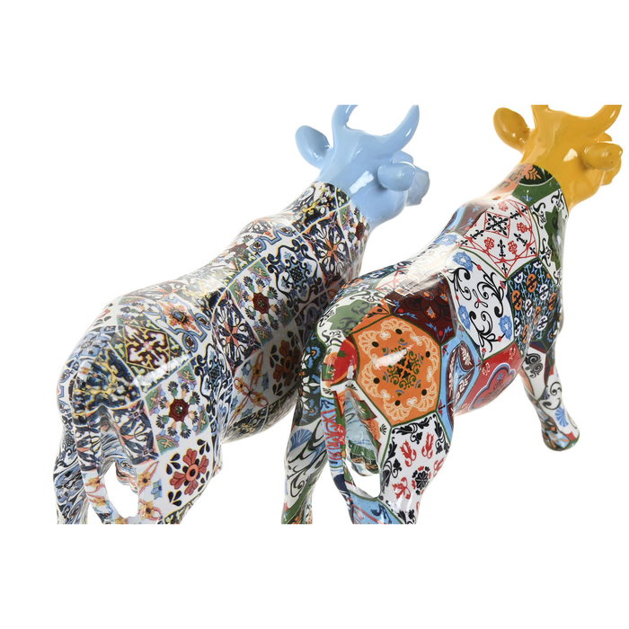 Home ESPRIT Figurine Décorative Taureau Jaune Bleu Multicouleur (2 Unités)