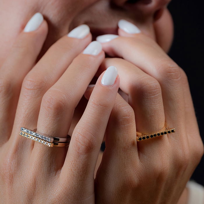 Shabama Bague Manhattan Gold Or Doré Zirconiums Brillants Inspirée de New York Taille Ajustable Femme 1u