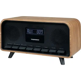Thomson Vintage Cosy - Radio-réveil Bluetooth, 30W, Radio FM, Double alarme, Écran LCD, Chargeur USB-C, Alimentation 230V
