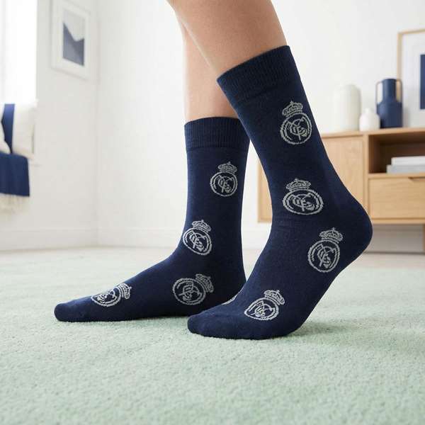 Cerdà Calcetines 6,6 Chaussettes Adulte Real Madrid Taille Unique avec Logo - Bleu Foncé