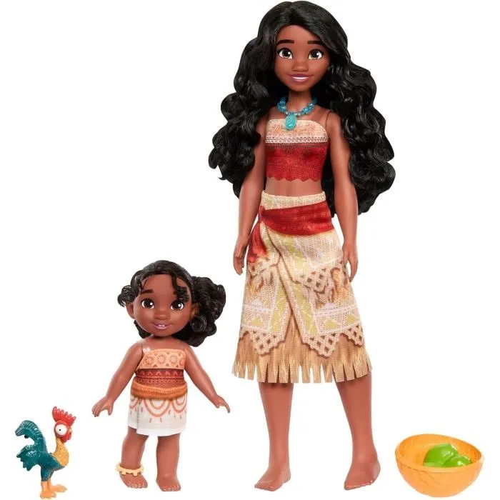 Disney Princess Coffret de Poupées Vaiana 2 - JBT66 - Set des 2 Soeurs avec Mannequin Articulé, Fille, Animal et Accessoires