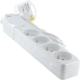 Chacon Multiprise avec Protection contre les Surtensions, 4 Prises 16A, Câble 1,5 m, Interrupteur, Design Blanc