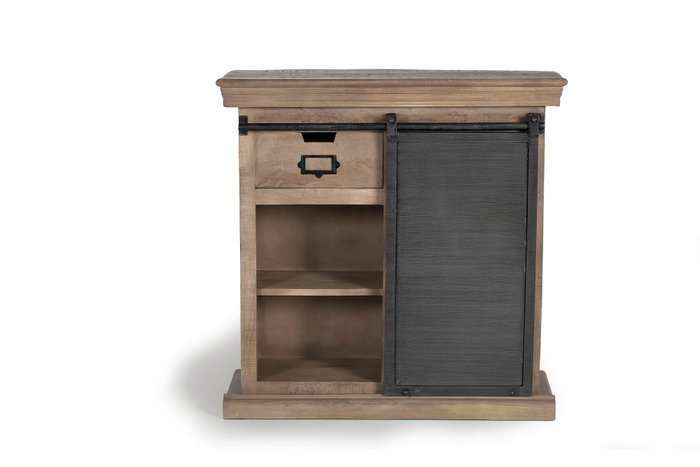 GINER Y COLOMER Console industrielle en bois de manguier avec 2 tiroirs et 1 porte coulissante, pattes métal, finition naturelle - Dimensions du caisson : 66 cm