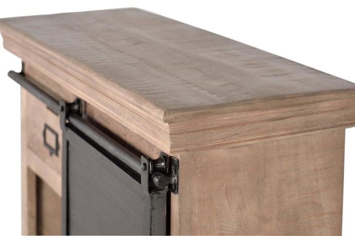 GINER Y COLOMER Console industrielle en bois de manguier avec 2 tiroirs et 1 porte coulissante, pattes métal, finition naturelle - Dimensions du caisson : 66 cm