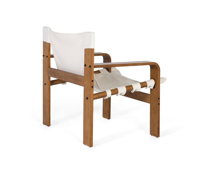 GINER Y COLOMER - Fauteuil contemporain en bois de caoutchouc avec tissu beige - Structure robuste et design naturel - Tissu résistant couleur avellana