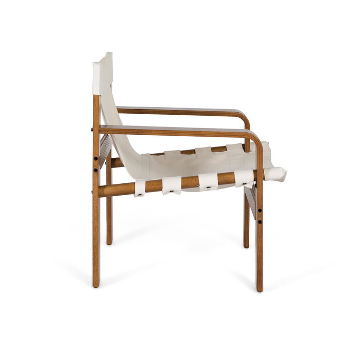 GINER Y COLOMER - Fauteuil contemporain en bois de caoutchouc avec tissu beige - Structure robuste et design naturel - Tissu résistant couleur avellana