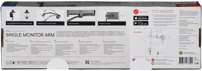 One For All Support moniteur à bras unique Smart Noir - Compatible écrans 13" à 32", 8 kg max, VESA 100 - Réglable en hauteur, inclinaison, rotation 360° - Gestion des câbles