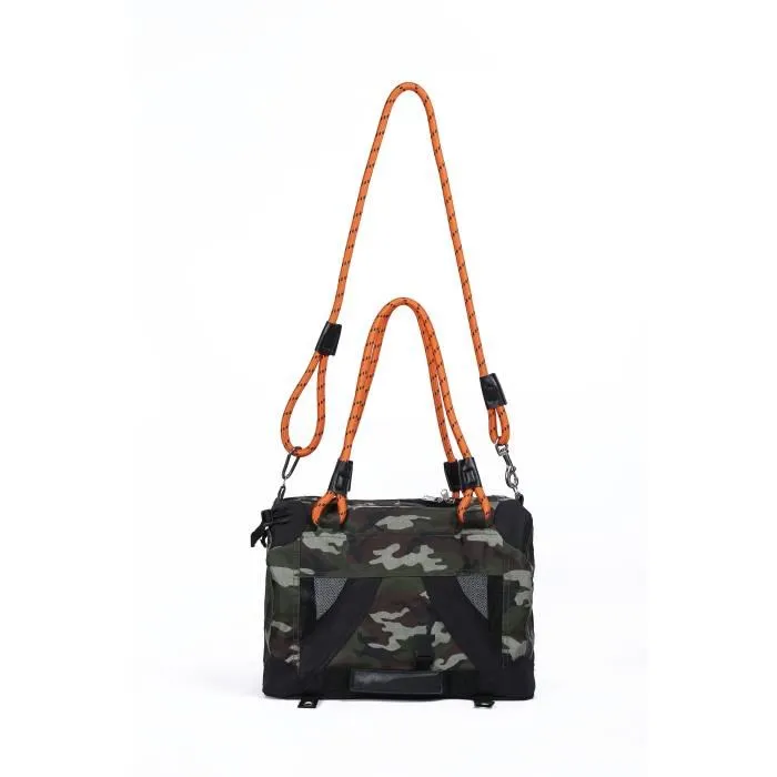 M Pets REMIX Sac de Transport 2 en 1 pour Animaux, Camouflage & Orange, 41 x 28 x 28 cm, Pliable Léger avec Ceinture Baudrier et Grilles d'Aération